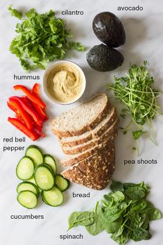 the ingredients to make an all veggie sandwich