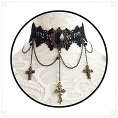 Fabric: Lace, alloy.Chain Length: 30cmChain Width: 4.5cmAdjustable Circumference: 30-35cmAttention: This price includes a choker only, others are not included. Vintage Adjustable Clavicle Chain Choker, Adjustable Vintage Chain Necklace, Gothic Style Chain Choker As Gift, Gothic Chain Choker As Gift, Halloween Adjustable Chain Choker, Gothic Gold Chain Jewelry, Adjustable Gothic Metal Necklace, Gothic Gold Choker For Festivals, Gothic Gold Necklace With Clavicle Chain