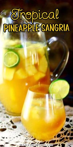 Tropical Pineapple Sangria is a deliciously light and fruity drink that's perfect with everything from grilled meats to game day snacks. Sangria Recipes Pinapple, Tropical Sangria Recipe, Pineapple Sangria Recipes, Pineapple Sangria, Sangria Drink, Restless Chipotle, Alcoholic Punch Recipes, Yummy Summer Drinks, Pineapple And Coconut