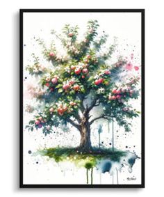 a painting of a tree with flowers on it