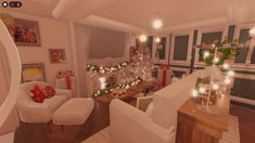 a living room filled with furniture and christmas decorations