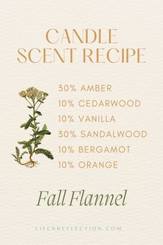 the label for candle scent recipe, featuring an image of a plant with leaves on it