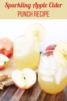 an apple cider punch recipe with apples and cinnamon sticks