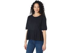 Sanctuary Ava Babydoll Tee - Women's Clothing : Black : Get ready to ruffle feathers wearing the lovely Sanctuary Ava Babydoll Tee. Modern 3/4 sleeve top in a pull-on design offers crew neckline and ruffled hem. Soft, bubble sleeve babydoll T-shirt in a solid-color design. 55% cotton, 45% rayon. Machine wash cold with like colors, lay flat to dry. Imported. Measurements: Length: 24 in Product measurements were taken using size SM (US 4-6). Please note that measurements may vary by size. Cotton Top With Ruffle Hem For Day Out, Cotton Tops With Ruffle Hem For Day Out, Chic Cotton Peplum Top With Ruffle Hem, Casual Cotton Blouse With Ruffle Hem, Casual Blouse With Ruffle Hem, Casual Ruffle Hem Top With Relaxed Fit, Casual Short Sleeve Top With Ruffle Hem, Casual Tops With Ruffle Hem And Relaxed Fit, Casual Solid Blouse With Ruffle Hem