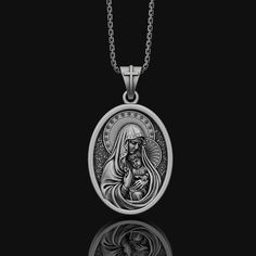 "Miraculous Virgin Mary and Child Jesus Medal Silver Catholic Necklace Pendant, Virgen De Guadalupe, Gift For Her, Our Lady Charm ✦ Jewelry Details ✦ * Material: 925 Sterling Silver * Pendant's Dimensions: 32x24mm * Weight: 13-14 grams * Finish: Oxidized, Polished, Gold, Rose Gold * Stamp: 925 * Bail: 4mm * Ideal for daily use with an oxidized finish on 925 sterling silver, which makes details more attractive and eye-catching! * It can also be made in 8K - 10K - 14K - 18K white/rose/yellow gold. Wrestling Workout, Catholic Necklace, Jewelry Details, Child Jesus, Rose Yellow, Our Lady, Virgin Mary, White Rose, Gothic Fashion