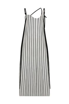 Off-white pinstripe loose fit gather dress features a unique neck shape with adjustable black ties on the shoulders for comfort and versatility. Includes additional black ties on the sides, allowing the wearer to style the dress in numerous ways by creating custom height, volume, and style along the body. Black logo is printed along the length of the ties, and a zip closure is placed on center back.  Perfect for a casual day, or a special occasion. Shell: 65% cotton, 32% nylon, 3% elastane.  Tri Gather Dress, Gathered Dress, Pinstripe Dress, Body Black, Black Ties, Gifts For New Mums, Pearl Jewellery Earrings, Dress C, Independent Designers Fashion