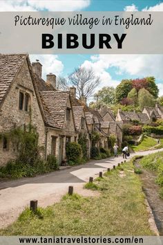 the picturesque village in england with text overlaying it