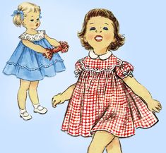 "1950s Simplicity Pattern 1112 An Original Vintage Sewing Baby Girls Dress Pattern with Scalloped Yoke Dated 1955 Complete Nice Condition 6 of 6 Pieces Counted. Verified. Guaranteed. Size 1 (20\" Bust)" 1950s Girls Fashion, Girls Dress Pattern, Toddler Patterns, Baby Girls Dress, Girl Dress Pattern, Hat Patterns To Sew, Butterick Sewing Pattern, Star Embroidery