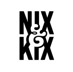 the logo for nyx and kix is shown in black on a white background