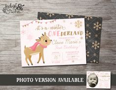 Winter ONEDERLAND invitation pink and gold first Birthday, deer invitation Deer First Birthday, Winter 1st Birthday, Pink And Gold First Birthday, Winter Baby Girl, Gold First Birthday, First Birthday Photo, Deer Illustration