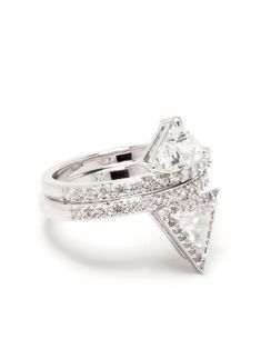 Ortyx triangle-cut ring from Swarovski featuring rhodium plating, triangle shape, crystal embellishment and layered design. Plating, Layered Design, Crystal Ring, Crystal Embellishment, Triangle Shape, Layers Design, All Brands, Embellishments, Silver Rings