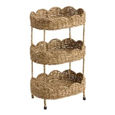 three tiered wicker basket with wheels