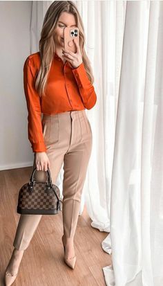 Orange Outfits, Outfits Formal, Outfit Office, Casual Work Outfits Women, Fashionable Work Outfit, Girly Outfit, Office Casual Outfit, Everyday Fashion Outfits