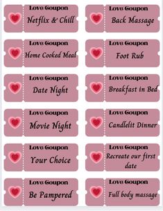 valentine's day coupons with hearts on them