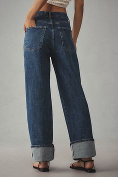 From holy-grail tees and perfectly fitted jeans to laidback dresses, PILCRO is on everyone’s most-wanted-wardrobe list. | High-Rise Straight-Leg Cuffed Jeans by Pilcro in Blue, Women's, Size: 26, Cotton/Elastane at Anthropologie Wide Leg Straight Jeans, Jeans Women 2024, Rolled Jeans Outfit, Elevated Jeans Outfit, Winter Jeans Outfit, Cuffed Jeans Outfit, Anthropologie Outfits, 2025 Outfits, Wide Cuff Jeans