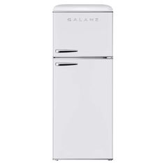 a white refrigerator freezer sitting on top of a counter