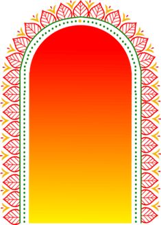 an orange and yellow arch with leaves in the center on a white background stock photo