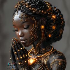 Black Girls Animated, Black Fantasy Art, Mage Character, Women Character Art, Gold Henna, Elegant Black Women, Black Buddha, Afrofuturism Art, African Mythology