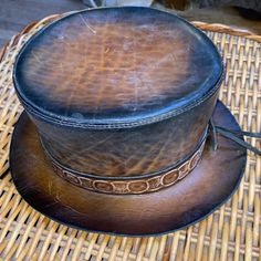 Vintage Leather Handmade Top Hat Sz Xl. Hippie Boho Cosplay. Nice Thick Leather Leather Top Hat, Top Hat, Handmade Leather, Leather Top, Vintage Leather, Leather Handmade, Hippie Boho, Accessories Hats, Mens Accessories