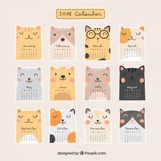 a calendar with cats in different colors