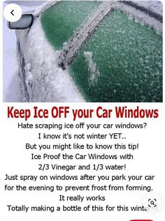 an advertisement for a car window that is covered in snow and has the words keep ice off your car windows