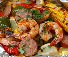 Shrimp Boil Foil Packets – Chloe foods Cajun Ranch Sauce, Shrimp Boil Foil Packets, Taco Cupcakes, Ritz Bits, Shrimp Boil Foil, Cajun Sausage, Mini Chicken Pot Pies, Shrimp Cakes, Italian Sausage Soup