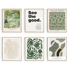 six framed art pieces with the words see the good on them