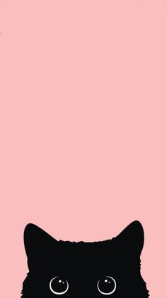 a black cat with big eyes on a pink background