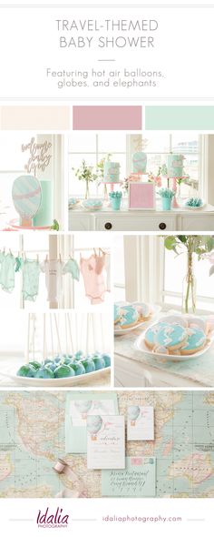 the baby shower is shown with its blue and pink theme