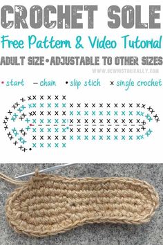 the crochet sole pattern and video instructions are shown in front of an image