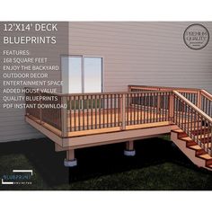 an image of a deck with stairs and railings