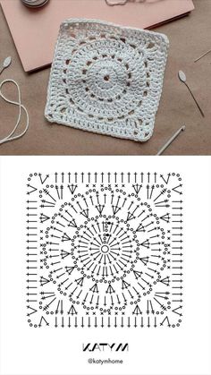 a crochet pattern with scissors and thread on the table next to it is an image