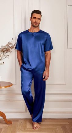 Experience ultimate luxury and comfort with our Men's Satin Silk Shirt & Pants Pajamas. Made from high-quality satin silk, this set will keep you cool and stylish all night long. The shirt features a classic button-up design and the pants have an elastic waistband for the perfect fit. Unwind in style with this must-have sleepwear set! Synthetic Fibre,soft,lightweight,fashionable.Not see through! 2 piece pajamas set includes short sleeve night shirt and long bottom.Button down pajamas are round n Button Down Pajamas, Winter Knit Hats, Men Summer, Silk Shorts, Sleepwear Sets, Pajamas Set, Satin Silk, Mens Fashion Summer, Green Satin