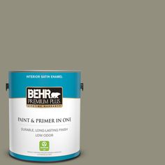 a blue paint can with the words behr premium plus painted on it's side