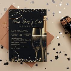 a new year's eve celebration with champagne and confetti