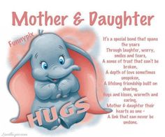 a mother and daughter poem with an elephant holding her baby's hand in front of it