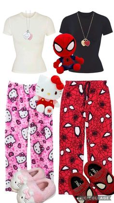 Bsf Matching Outfits, Matching Outfits For Besties, Spiderman Pyjamas, Hello Kitty And Spiderman, Relatable Photos, Hello Kitty Pajamas, Matching Outfits Best Friend