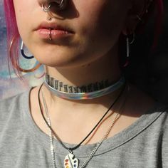 Holographic choker / vegan pu leather / laser necklace / holo | Etsy Laser Necklace, Goth Rave Outfits, Piercing Party, Holographic Choker, Hipster Jewelry, Rainbow Choker, Lip Piercings, Goth Rave