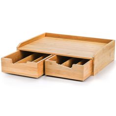 two wooden drawers sitting on top of each other