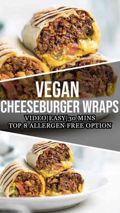 vegan cheeseburger wraps on a white plate