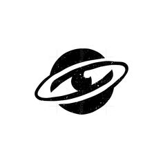 a black and white logo with an image of the planet in the middle of it