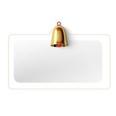 a white sign with a gold bell on it