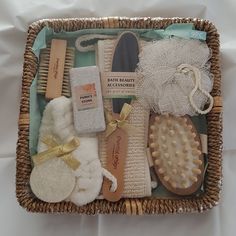 a wicker basket filled with different types of items