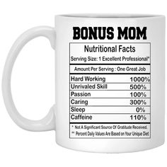 a nutrition label on a white coffee mug that says neurosurgeon nutritional information