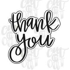 the word thank you written in black ink on a white background with some type of lettering