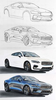 two cars are shown side by side in this drawing