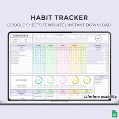 a computer screen with the text habit tracker on it and an image of a laptop