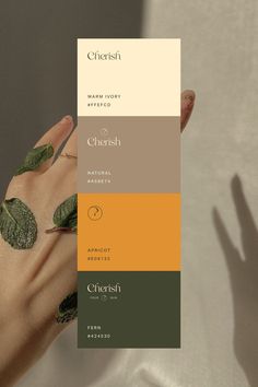 CherishNaturalwarmrefined branding for a premium skincare brandThe Lasting Creative Color For Branding, Natural Branding Design Color Palettes, Skincare Colour Palette, Premium Color Palette Branding, Brand Color Ideas, Premium Colour Palette, Natural Color Palettes, Pallet Color Ideas, Aesthetic Pallete Color