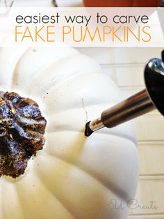 an easy way to carve fake pumpkins is with this simple trick and it's so fun