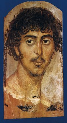 an ancient painting of a man with curly hair